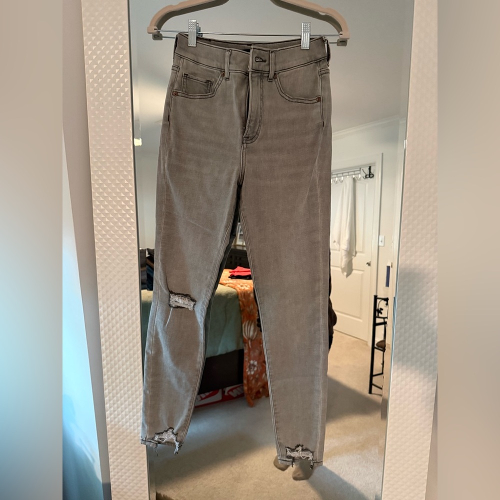 Express High Rise Gray Distressed Jeans